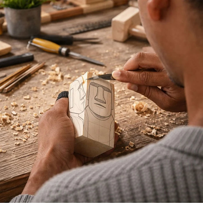 Mikamax Moai Carving Kit - Kit DIY de Talla de Madera Isla de Pascua