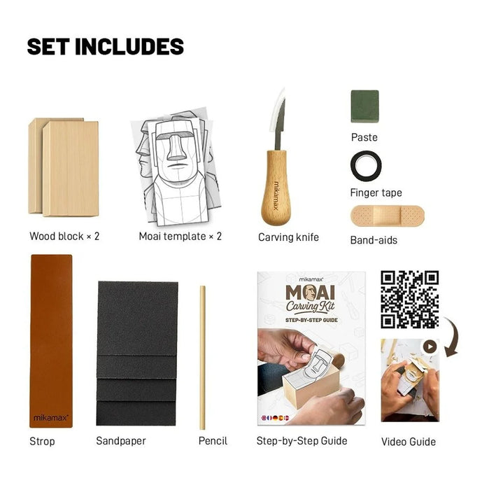 Mikamax Moai Carving Kit - Kit DIY de Talla de Madera Isla de Pascua