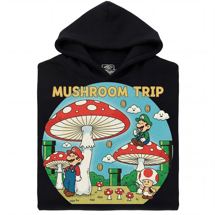 Mushroom Trip - Vista frontal Sudadera con capucha Negro
