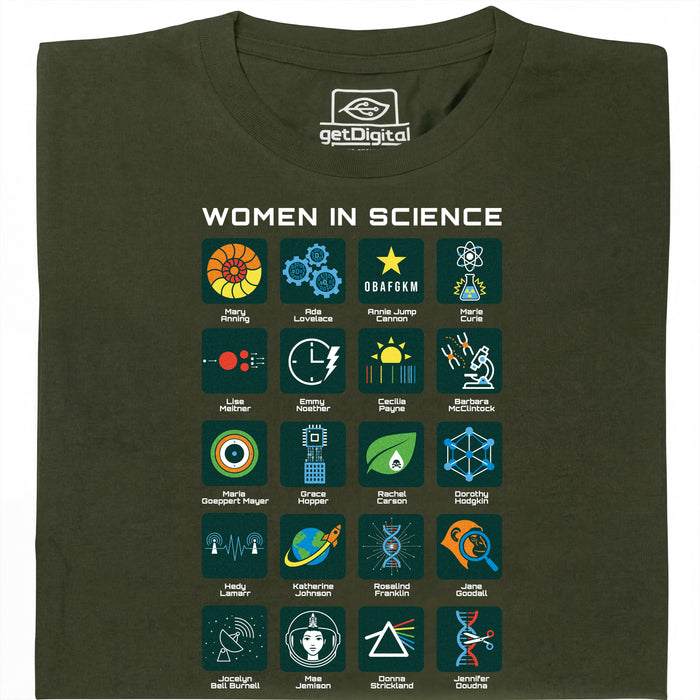 Women in Science - 20 Pioneras de la Ciencia - Vista principal Camiseta Verde Oscuro