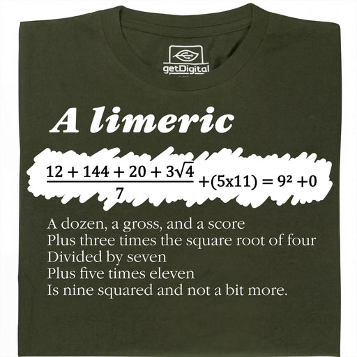 A Limerick - Mathe-Gedicht mit Gleichung - Hauptansicht T-Shirt Dunkelgrün