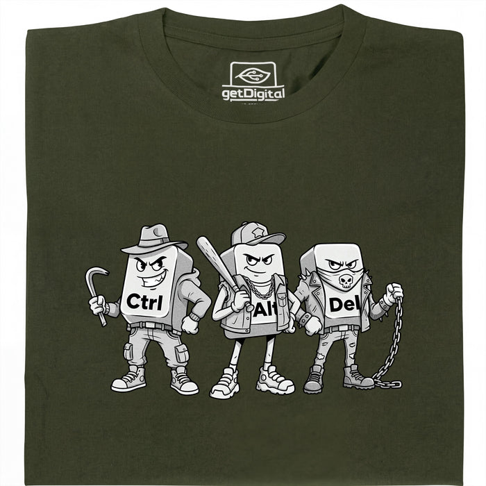Ctrl Alt Del - La Gang Più Dura della Tastiera - Vista Principale T-Shirt Verde Scuro