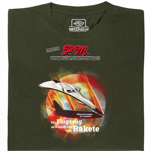 P.M. Magazin 3/1984 Flugzeug wie Rakete - Hauptansicht T-Shirt Dunkelgrün