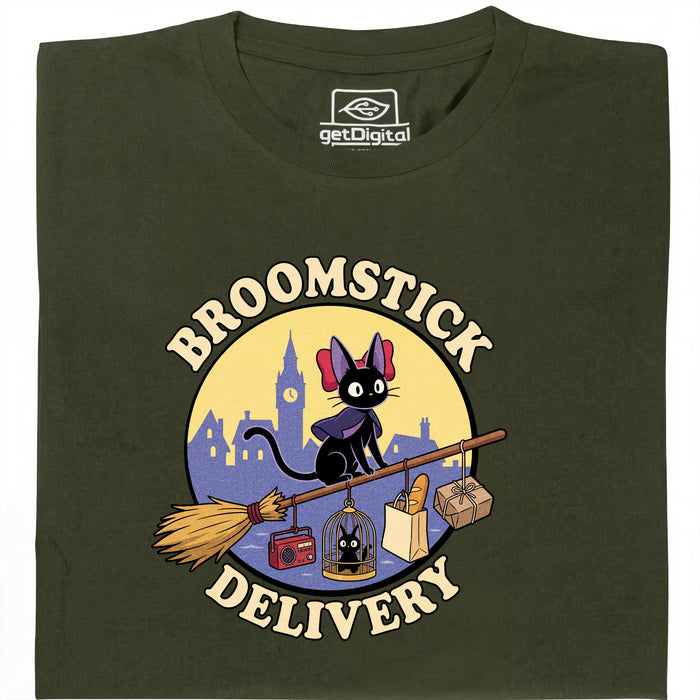 Broomstick Delivery - De Kat Neemt de Bezorgservice Over - Vooraanzicht T-Shirt Donkergroen
