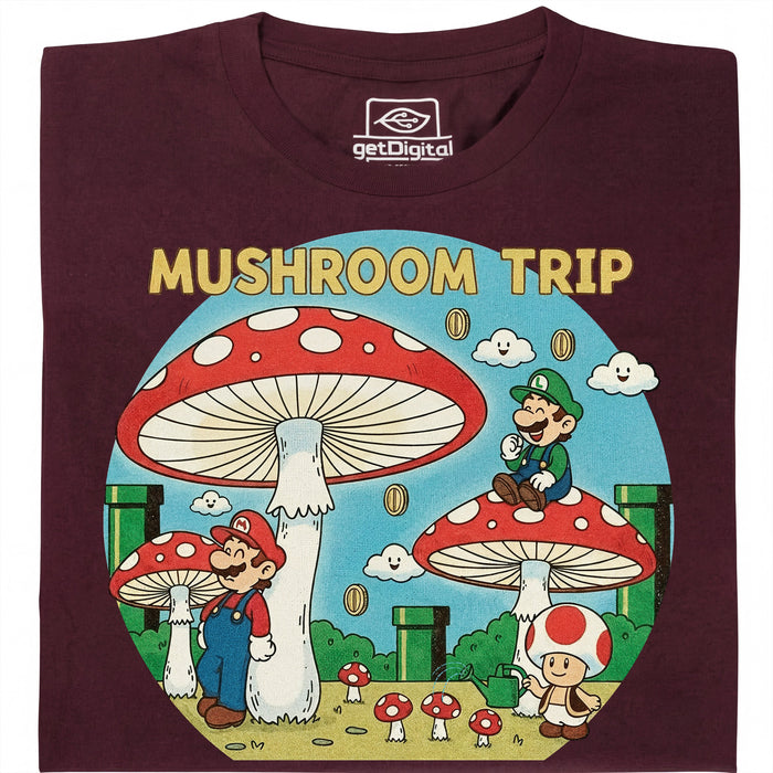 Mushroom Trip - Vista frontal Camiseta Rojo oscuro