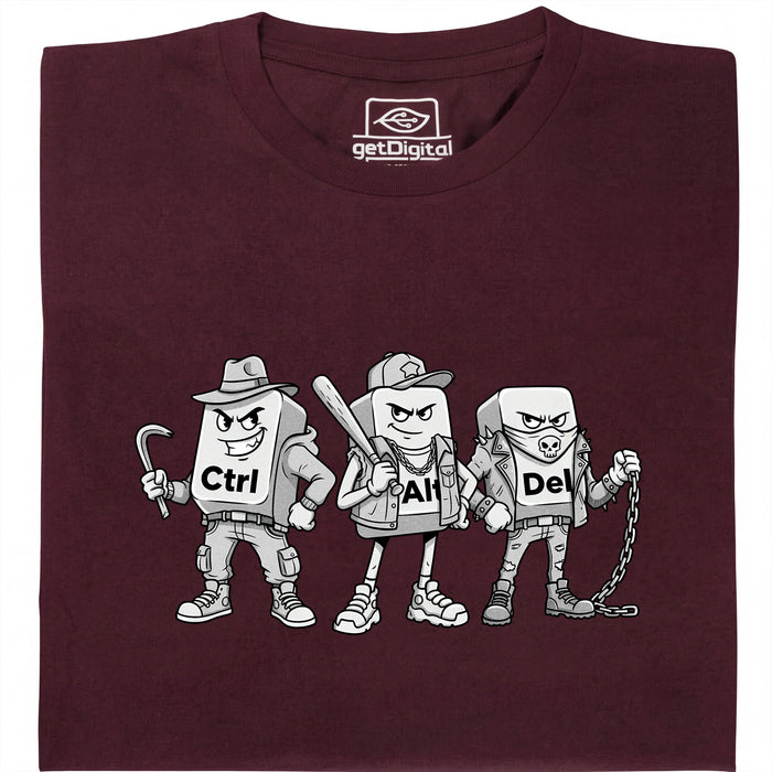 Ctrl Alt Del - La Gang Più Dura della Tastiera - Vista Principale T-Shirt Rosso Scuro