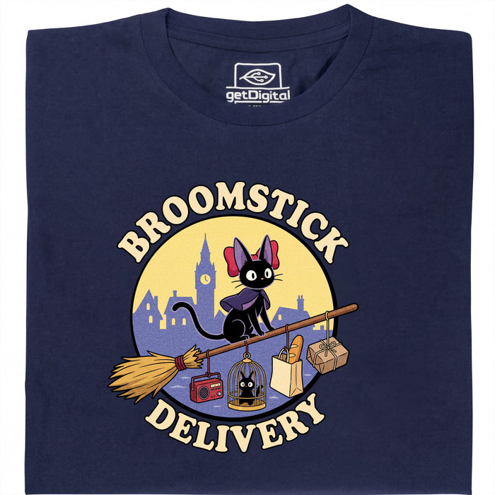 Broomstick Delivery - De Kat Neemt de Bezorgservice Over - Vooraanzicht T-Shirt Marineblauw