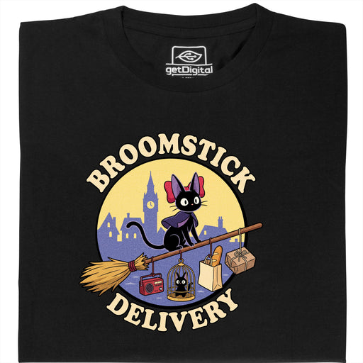 Broomstick Delivery - Il Gatto Prende in Mano il Servizio di Consegna - Veduta principale T-Shirt Nero