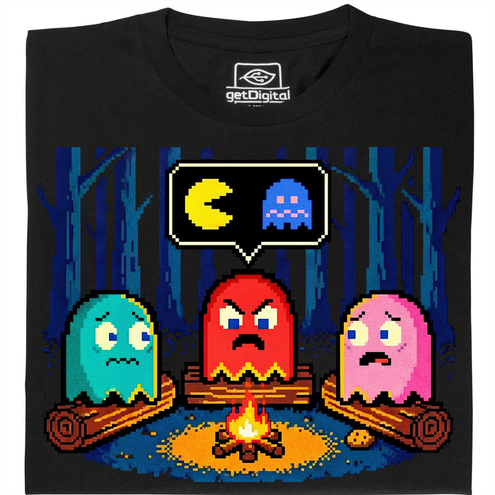 8-Bit Lagerfeuer - Hauptansicht T-Shirt Schwarz