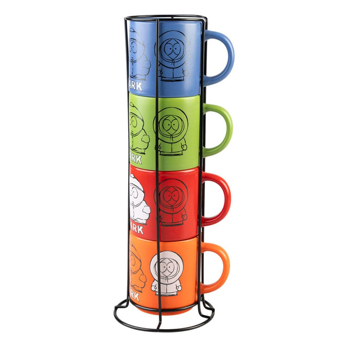 Set de tazas de South Park (4 tazas de cerámica apilables con soporte)
