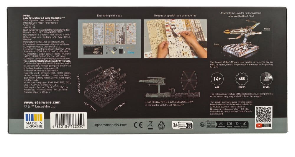 Kit di modellismo in legno Star Wars X-Wing Starfighter di Luke Skywalker
